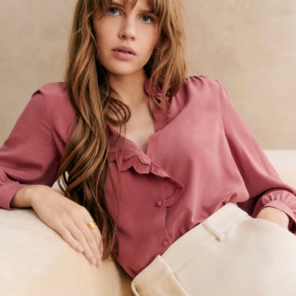 Sezane Chlo Shirt, Rosewood, Size 6/ French 38